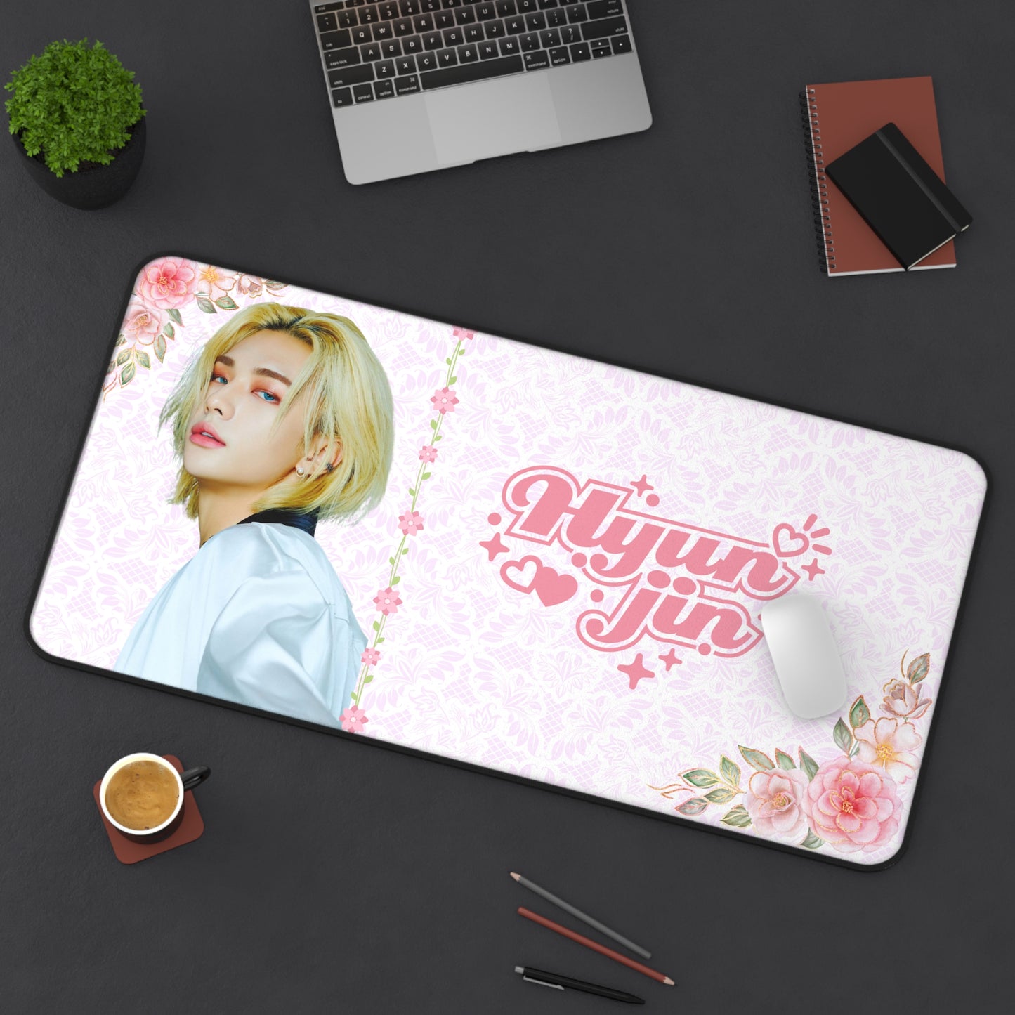 Stray Kids Hyunjin Pink Large Desk Mat / Kpop Office Decor