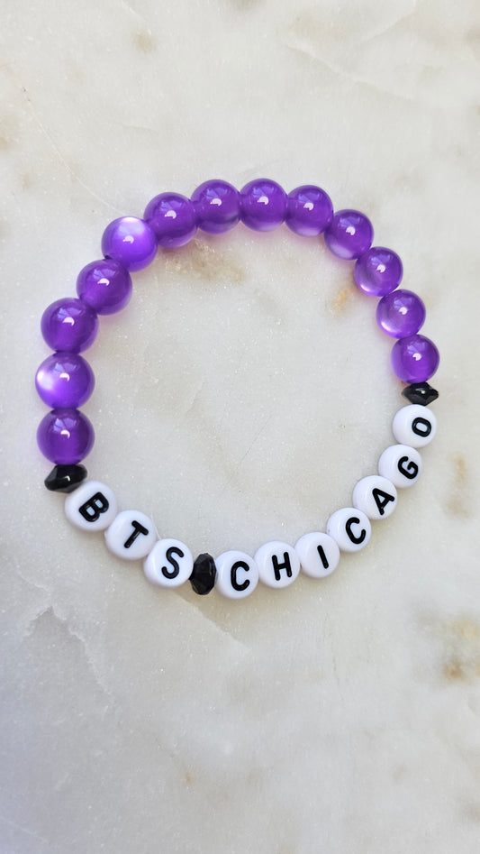 Kpop BTS Army Concert Chicago Arirang Tour Handmade Bracelet with Purple Cat Eye Style Flashy Beads / LoveStayTreasures