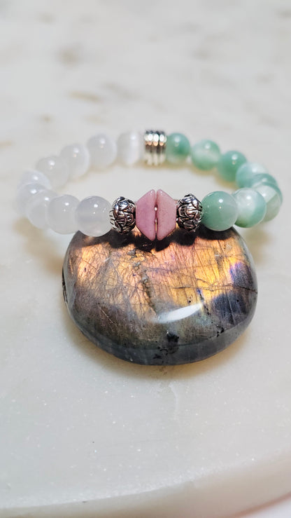 Kpop BTS Army “Love Myself” Healing Crystal Bracelet - Green Moonstone, Satin Spar, Self-Love and Emotional Balance Jewelry