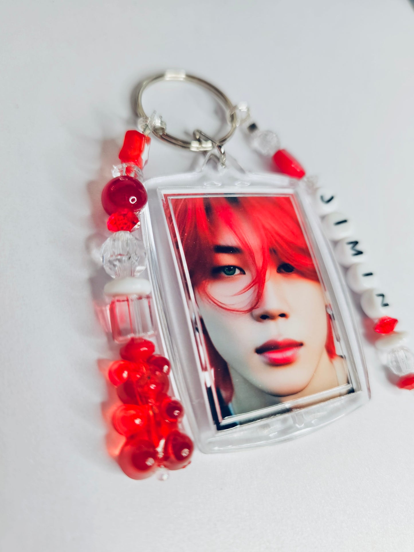 BTS Jimin Double Sided Photo Keychain Red