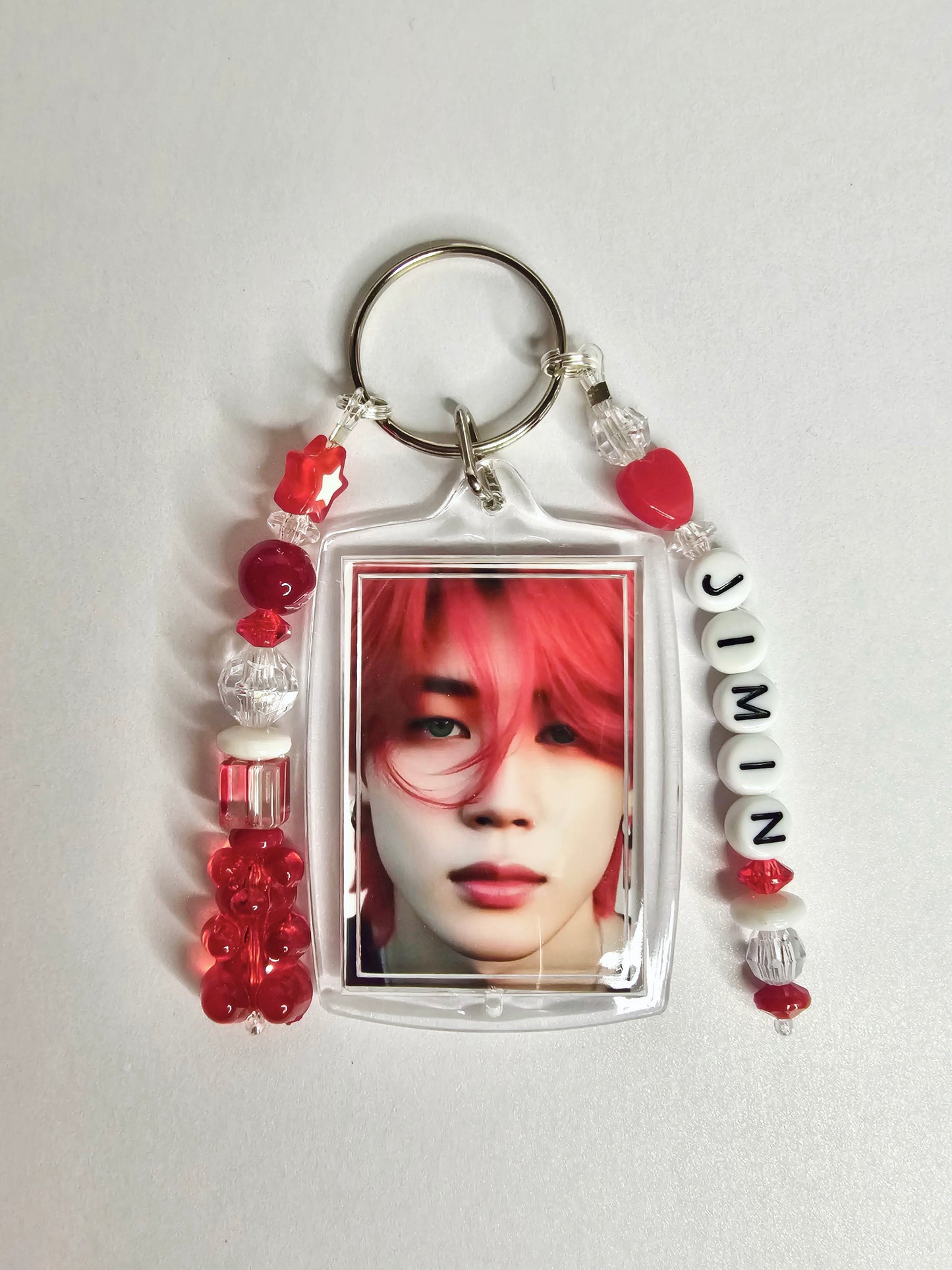 BTS Jimin Double Sided Photo Keychain Red