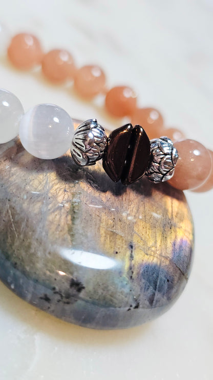 Kpop BTS Army “ON” Healing Crystal Bracelet – Flash Orange Moonstone + Satin Spar, Empowerment & Courage Jewelry