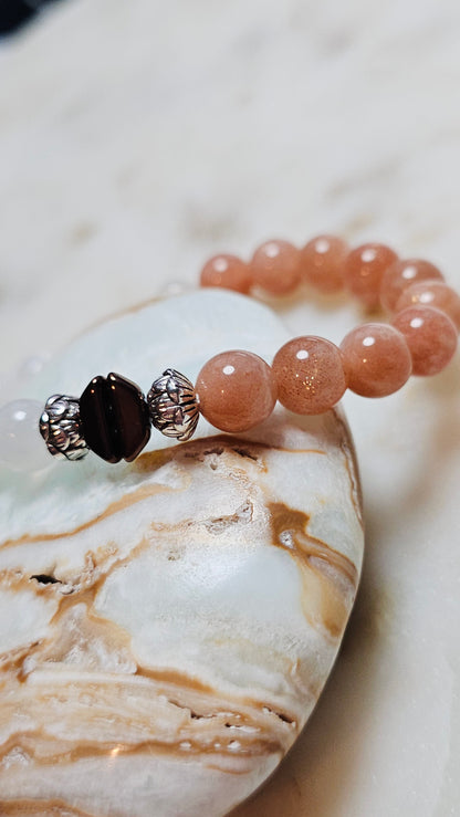 Kpop BTS Army “ON” Healing Crystal Bracelet – Flash Orange Moonstone + Satin Spar, Empowerment & Courage Jewelry
