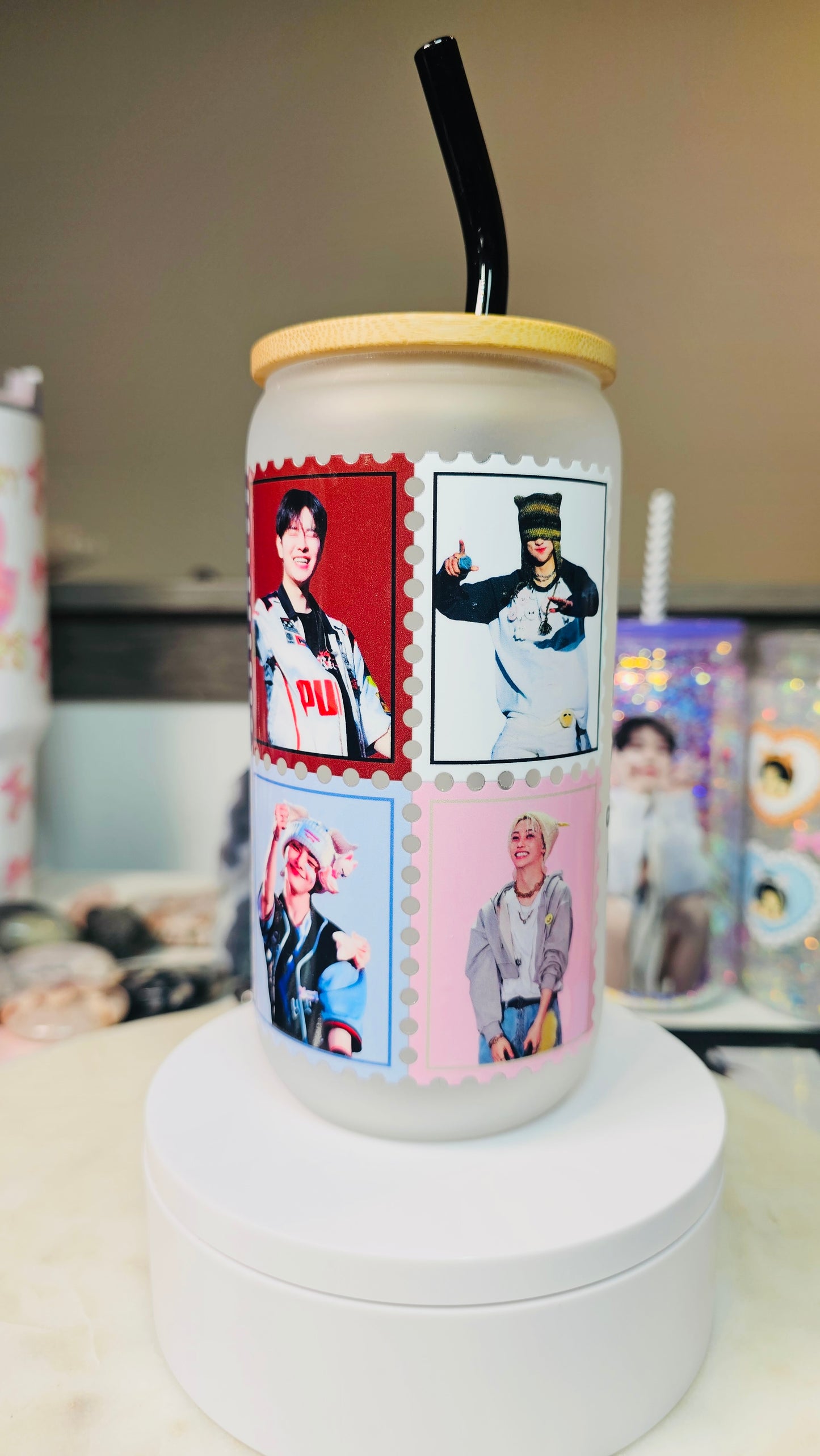 Thank You Stray Kids 16 oz Glass Cup w Glass Straw/ Make it Frosted too!