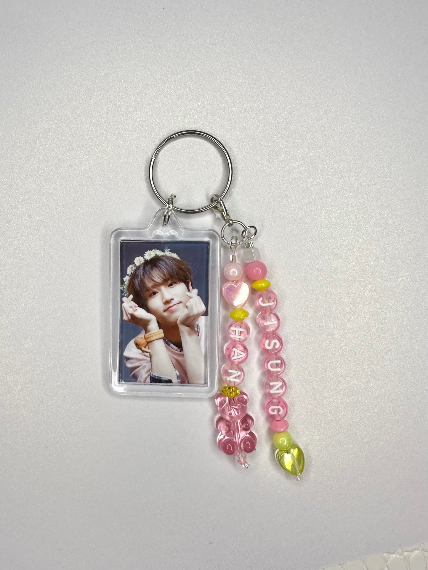 Stray Kids Han Jisung Double Sided Photo Keychain / Phone Charm Pink & Yellow