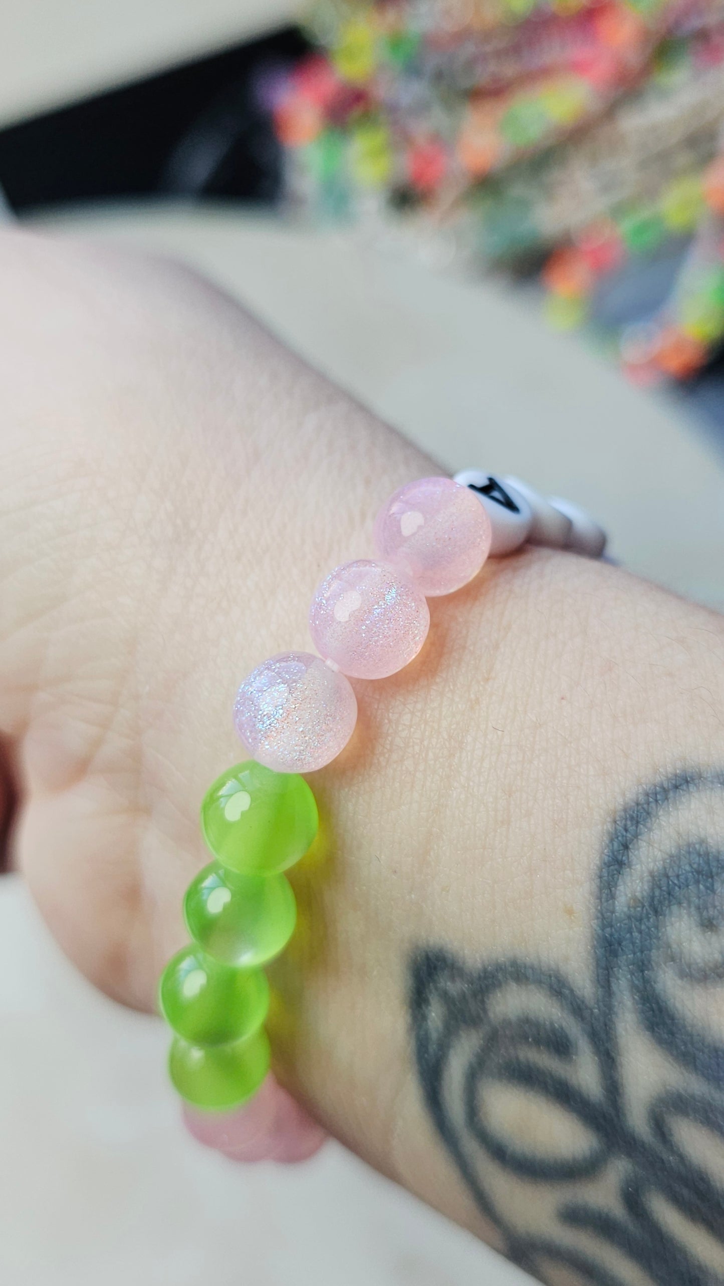 Kpop BTS Concert California Handmade Bracelet with Fairy Colors Cat Eye Style and Sparkly Flashy Beads / LoveStayTreasures