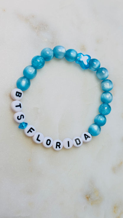 Kpop BTS Florida Concert Arirang Tour Handmade Blue Bracelet with Cat Eye and Glitter Style Flashy Beads / LoveStayTreasures