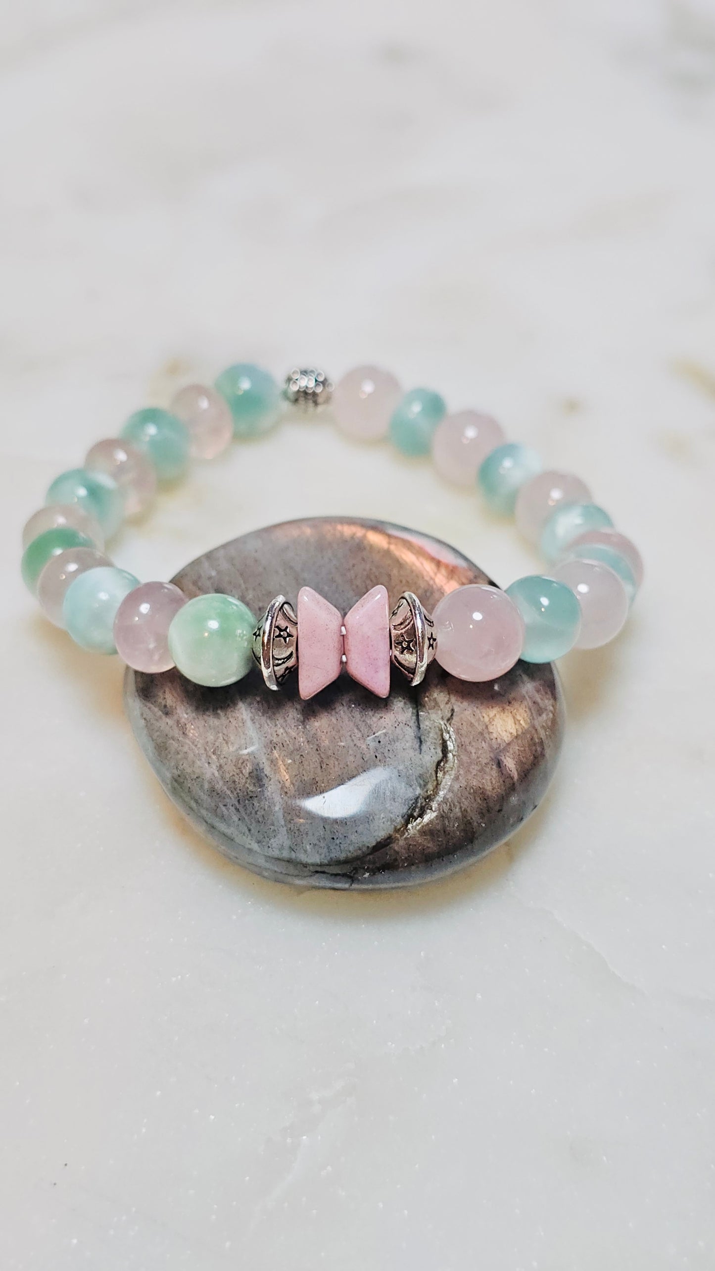 BTS “Spring Day” Healing Crystal Bracelet – Green Moonstone and Rose Quartz Self Love,  & Energy Jewelry