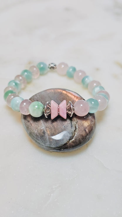 BTS “Spring Day” Healing Crystal Bracelet – Green Moonstone and Rose Quartz Self Love,  & Energy Jewelry