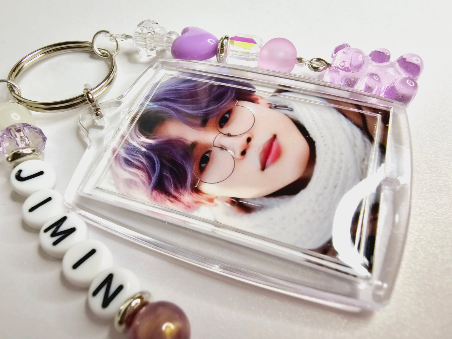 BTS Jimin Double Sided Photo Keychain Purple