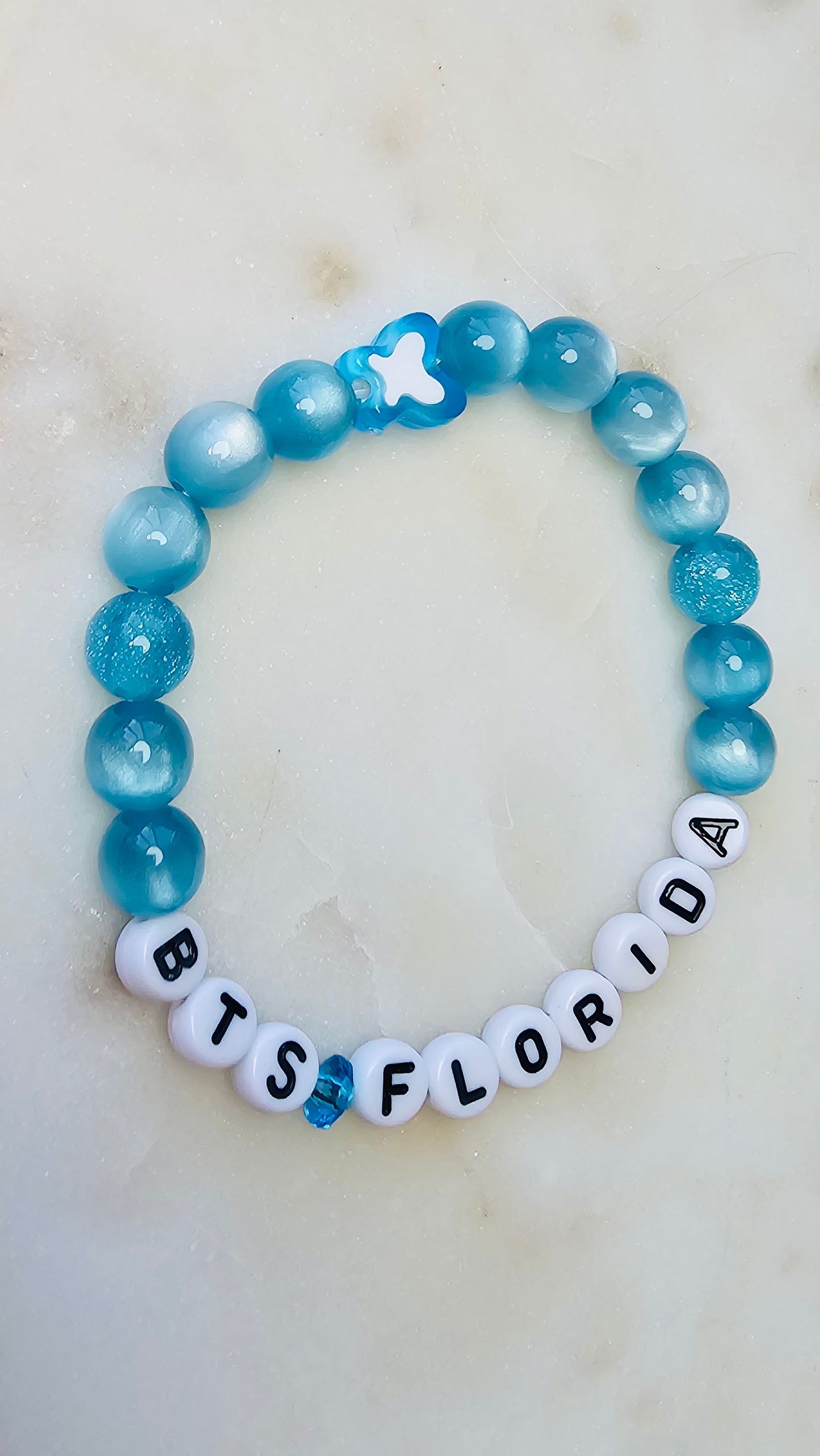 Kpop BTS Florida Concert Arirang Tour Handmade Blue Bracelet with Cat Eye and Glitter Style Flashy Beads / LoveStayTreasures