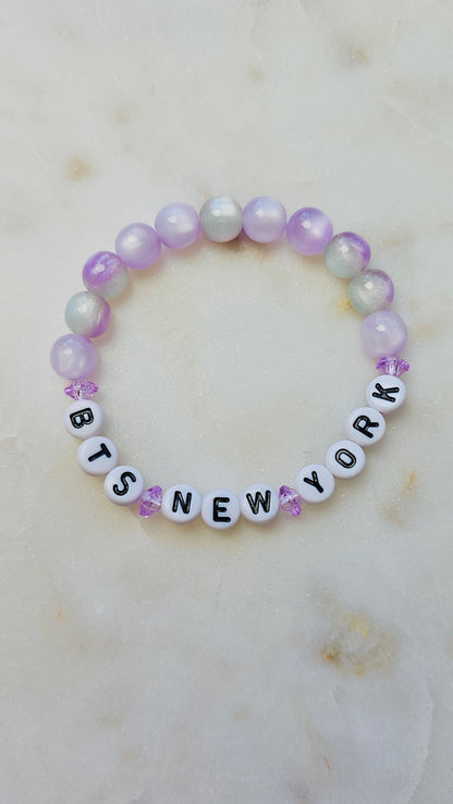 Kpop BTS Concert New York Arirang Tour Handmade Purple Bracelet with Cat Eye Style Flashy Beads / LoveStayTreasures