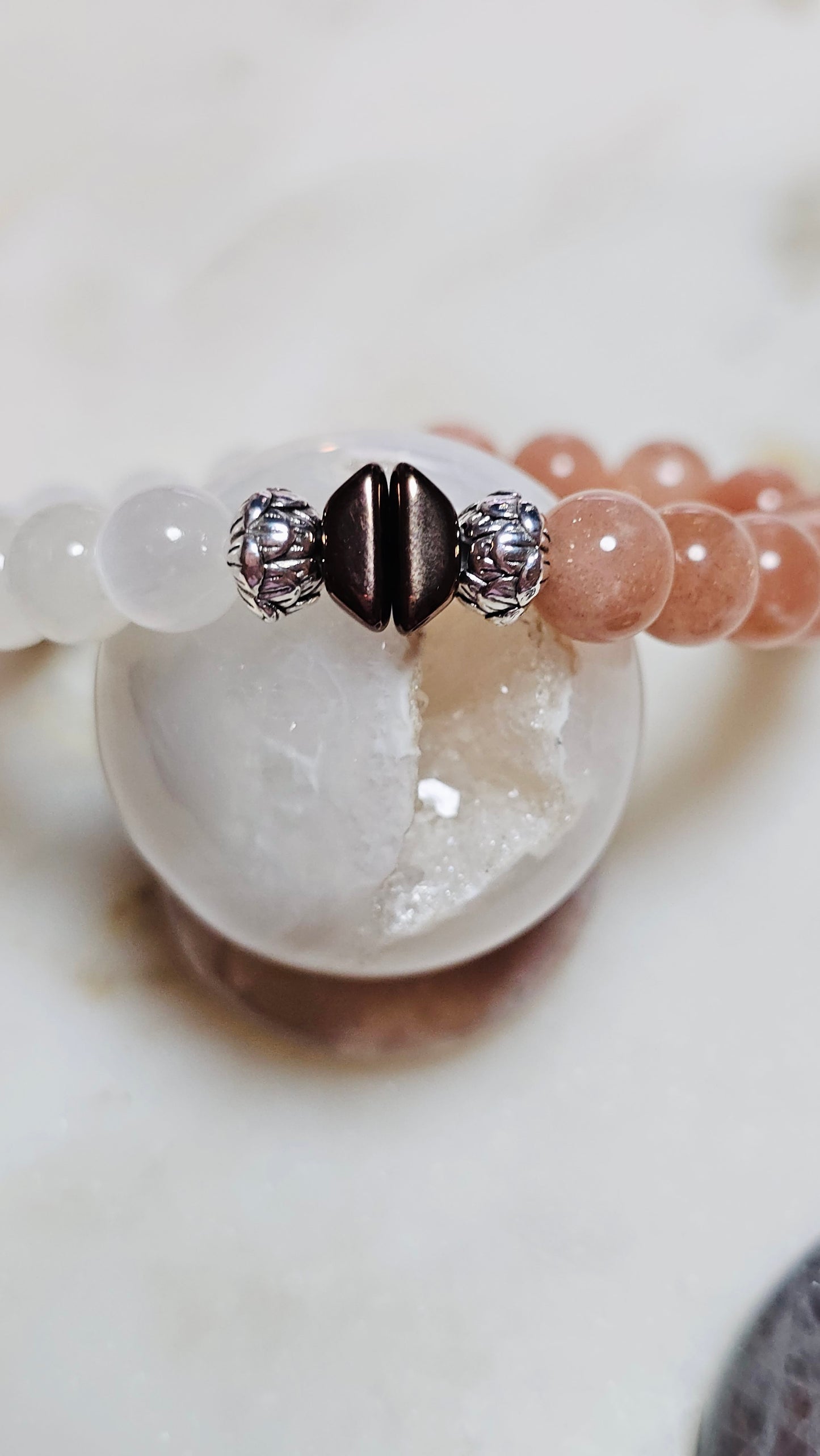Kpop BTS Army “ON” Healing Crystal Bracelet – Flash Orange Moonstone + Satin Spar, Empowerment & Courage Jewelry