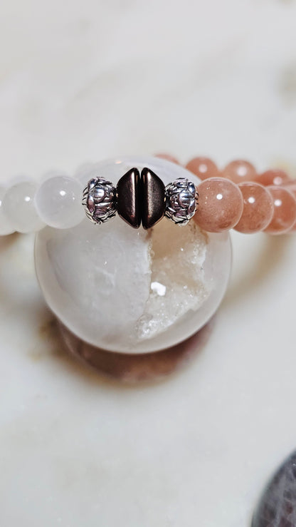 Kpop BTS Army “ON” Healing Crystal Bracelet – Flash Orange Moonstone + Satin Spar, Empowerment & Courage Jewelry