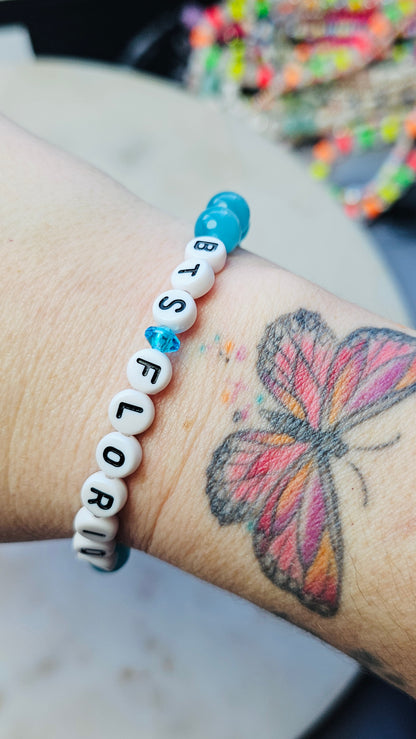 Kpop BTS Florida Concert Arirang Tour Handmade Blue Bracelet with Cat Eye and Glitter Style Flashy Beads / LoveStayTreasures
