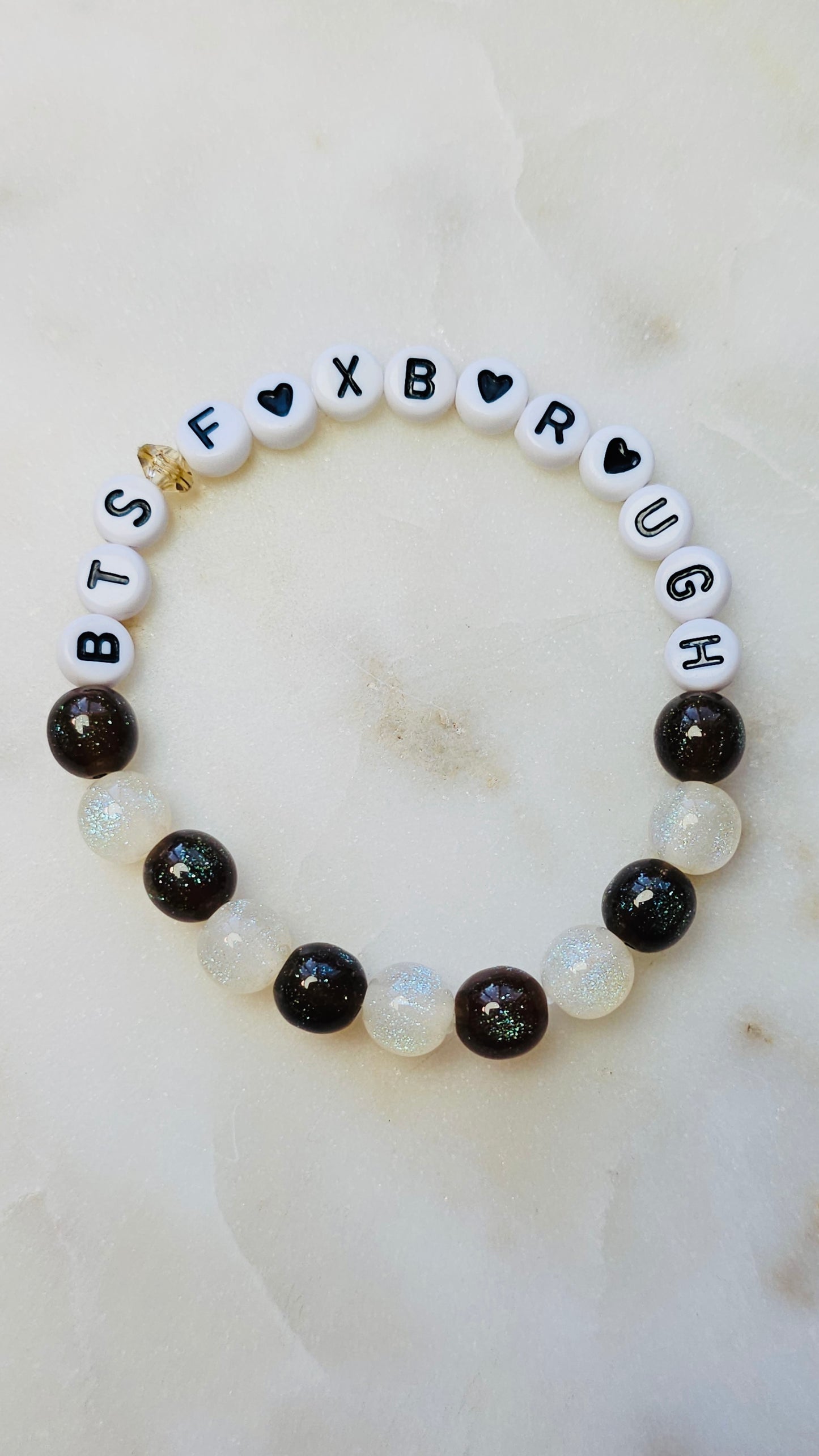Kpop BTS Foxborough Concert Arirang Tour Handmade Bracelet with Brown and Off White Glitter Style Flashy Beads / LoveStayTreasures