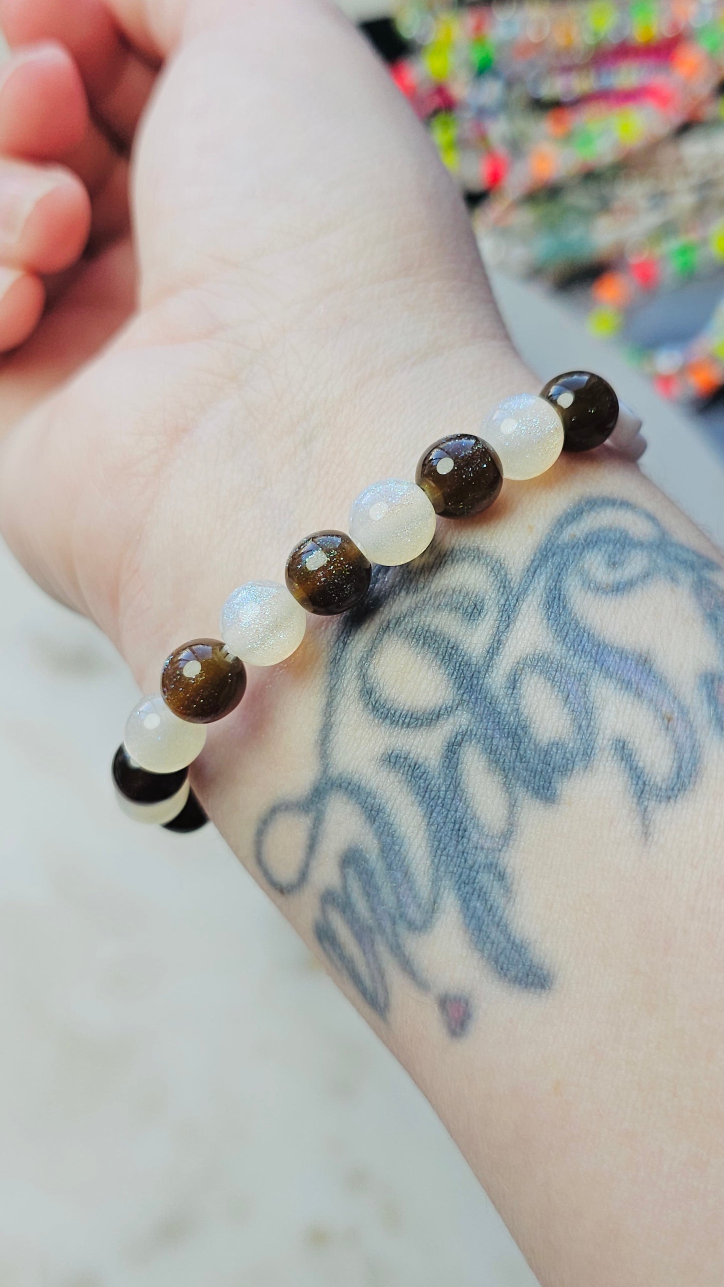Kpop BTS Foxborough Concert Arirang Tour Handmade Bracelet with Brown and Off White Glitter Style Flashy Beads / LoveStayTreasures