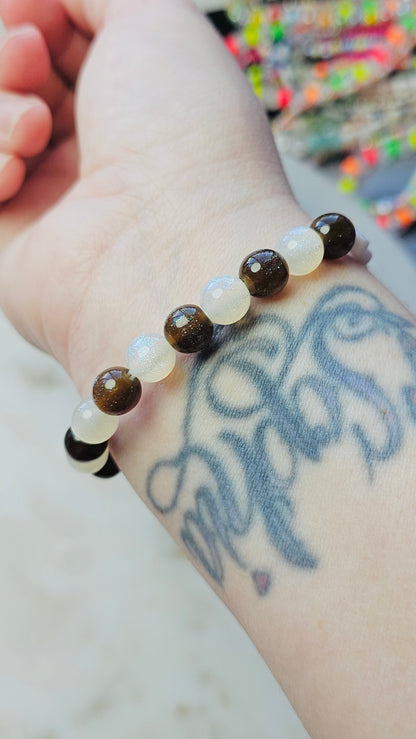 Kpop BTS Foxborough Concert Arirang Tour Handmade Bracelet with Brown and Off White Glitter Style Flashy Beads / LoveStayTreasures