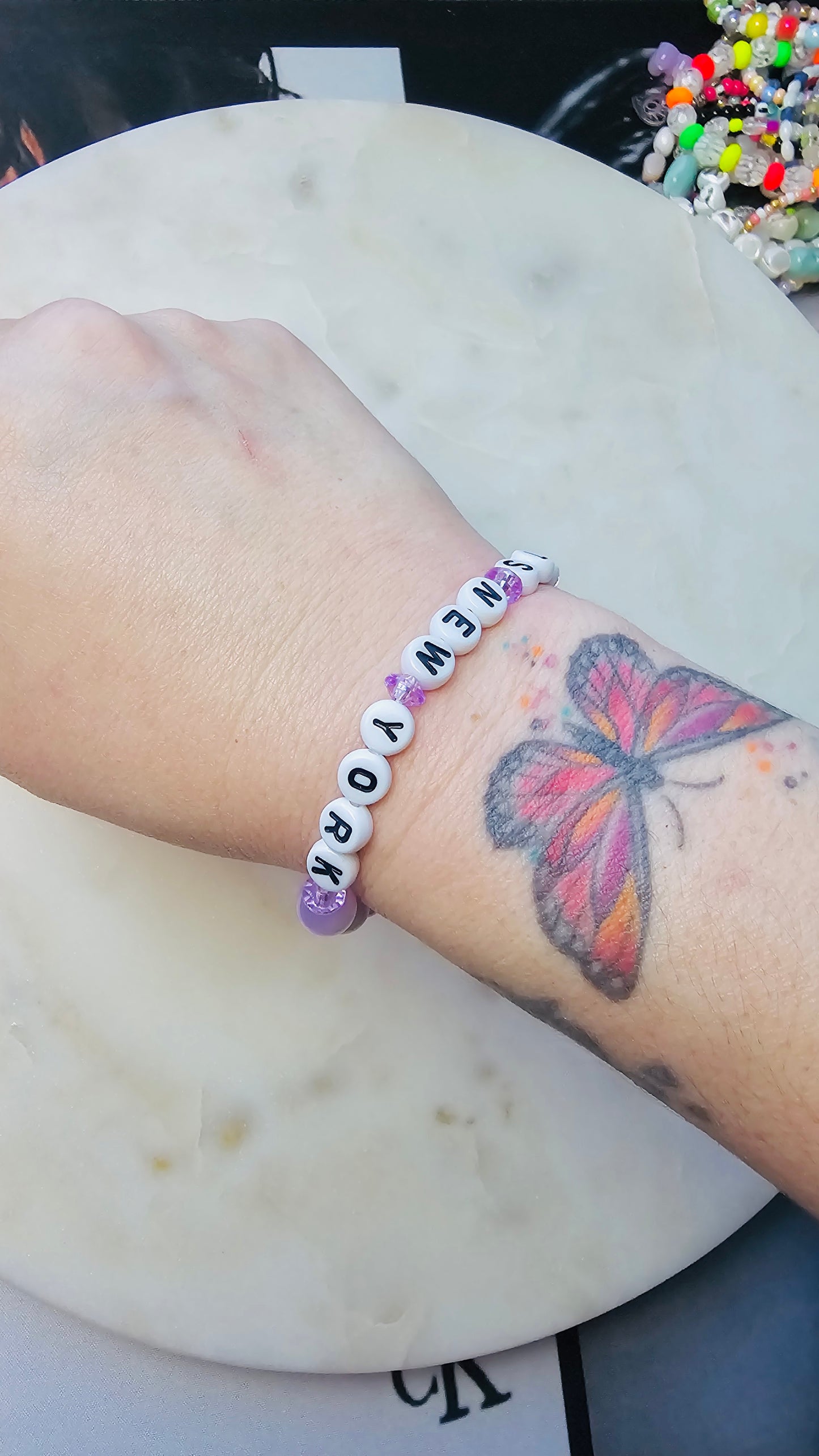 Kpop BTS Concert New York Arirang Tour Handmade Purple Bracelet with Cat Eye Style Flashy Beads / LoveStayTreasures