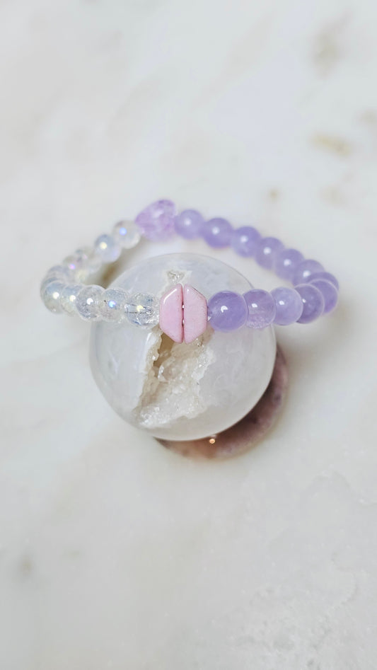 BTS Army 00:00 Inspo Healing Crystal Bracelet – Amethyst + Crackle Quartz, ARMY Symbol, K-pop Jewelry, Emotional Healing & Calm Energy