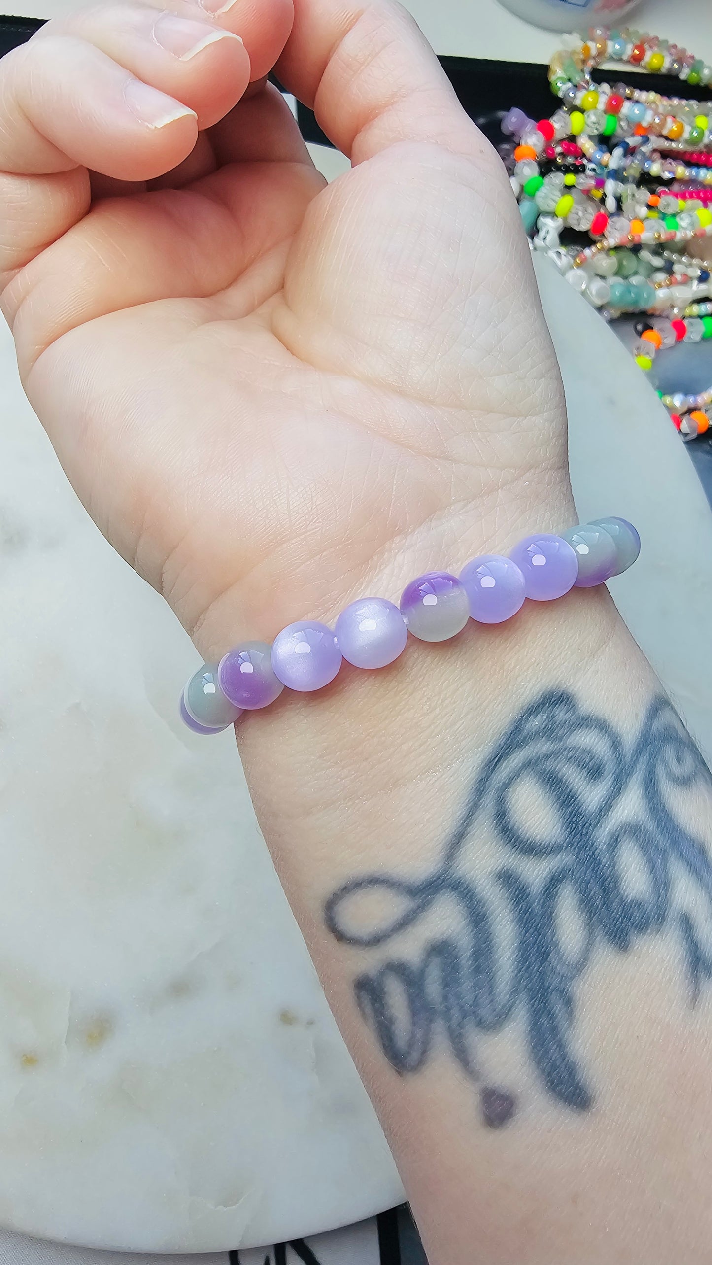 Kpop BTS Concert New York Arirang Tour Handmade Purple Bracelet with Cat Eye Style Flashy Beads / LoveStayTreasures