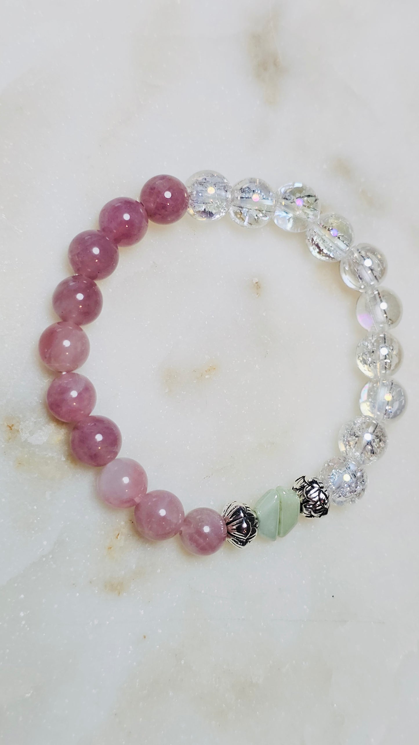 Kpop BTS Army “Epiphany” Healing Crystal Bracelet – Crackle Quartz + Lavender Rose Quartz, Self-Love & Emotional Clarity Jewelry