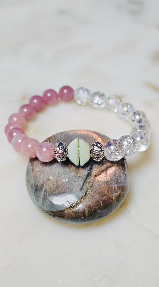 Kpop BTS Army “Epiphany” Healing Crystal Bracelet – Crackle Quartz + Lavender Rose Quartz, Self-Love & Emotional Clarity Jewelry