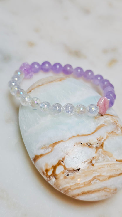 BTS Army 00:00 Inspo Healing Crystal Bracelet – Amethyst + Crackle Quartz, ARMY Symbol, K-pop Jewelry, Emotional Healing & Calm Energy