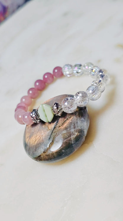Kpop BTS Army “Epiphany” Healing Crystal Bracelet – Crackle Quartz + Lavender Rose Quartz, Self-Love & Emotional Clarity Jewelry