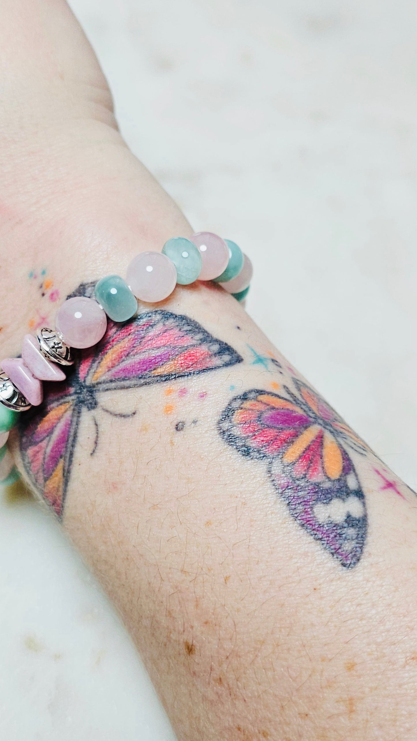 BTS “Spring Day” Healing Crystal Bracelet – Green Moonstone and Rose Quartz Self Love,  & Energy Jewelry