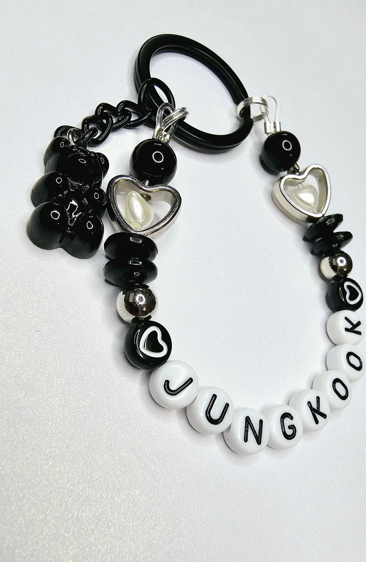 BTS Jungkook Silver Black Loop Keychain Hearts