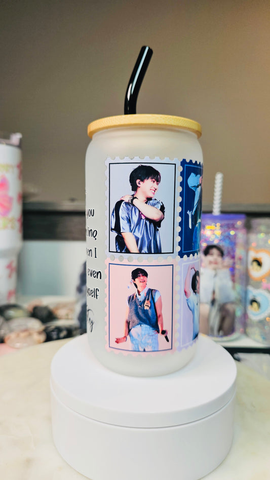 Thank You Stray Kids 16 oz Glass Cup w Glass Straw/ Make it Frosted too!
