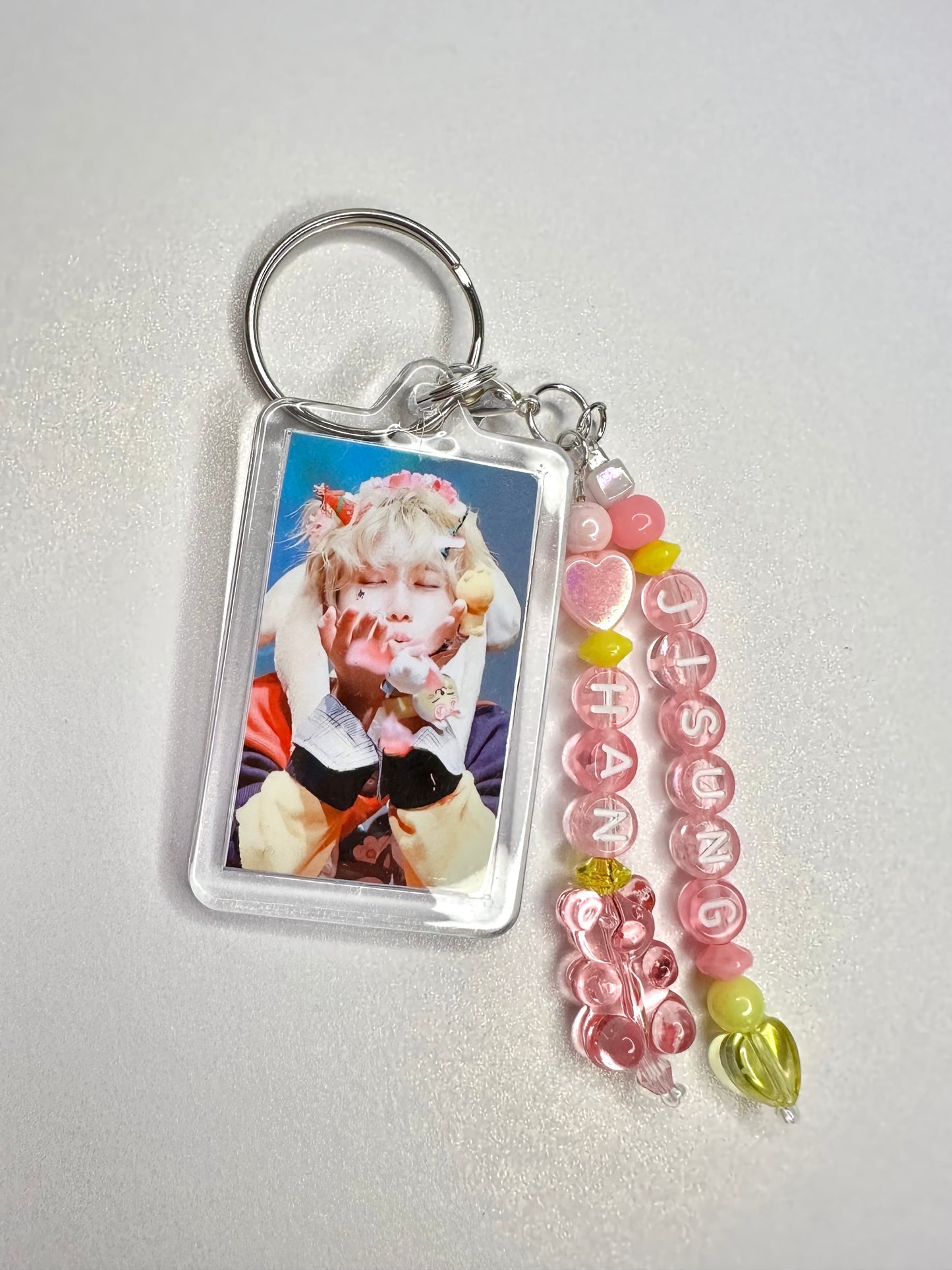 Stray Kids Han Jisung Double Sided Photo Keychain / Phone Charm Pink & Yellow