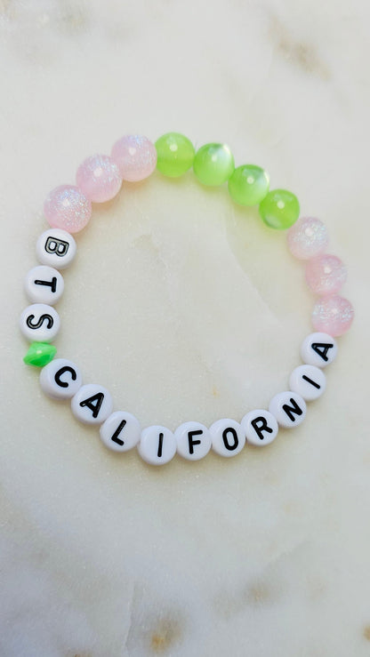 Kpop BTS Concert California Handmade Bracelet with Fairy Colors Cat Eye Style and Sparkly Flashy Beads / LoveStayTreasures