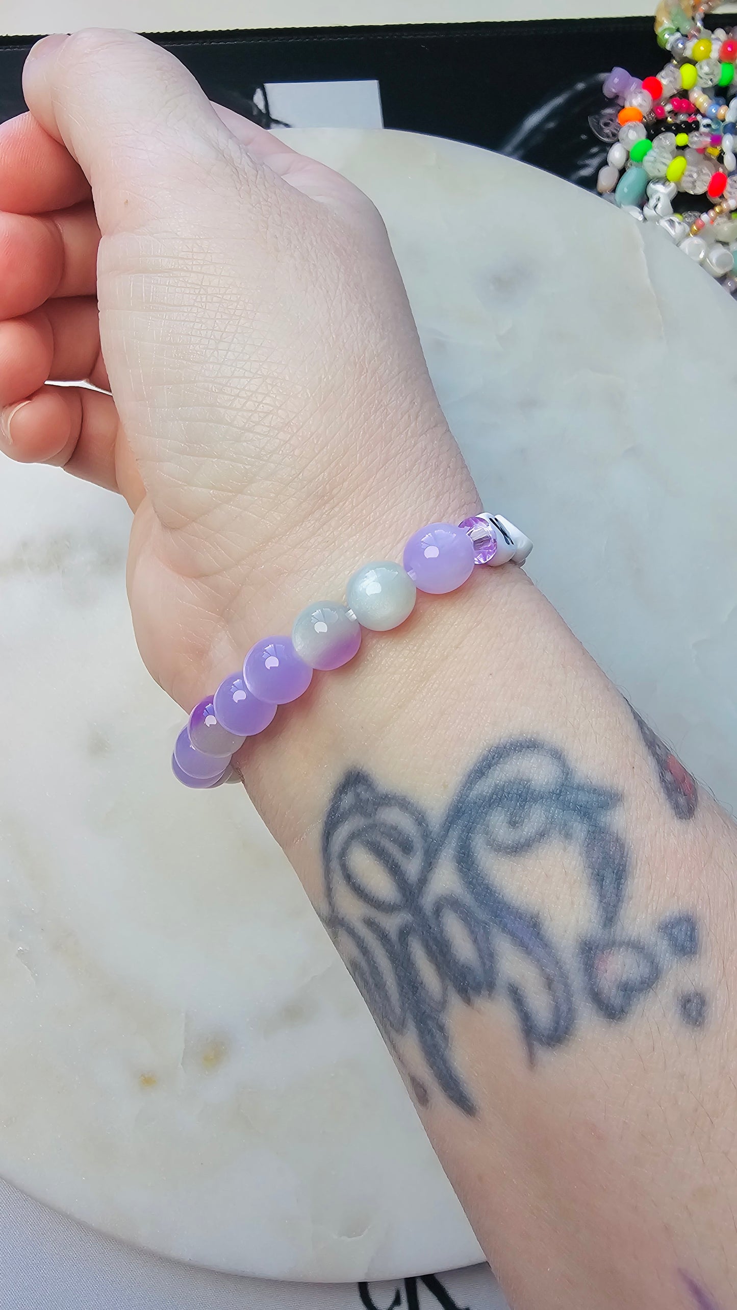 Kpop BTS Concert New York Arirang Tour Handmade Purple Bracelet with Cat Eye Style Flashy Beads / LoveStayTreasures