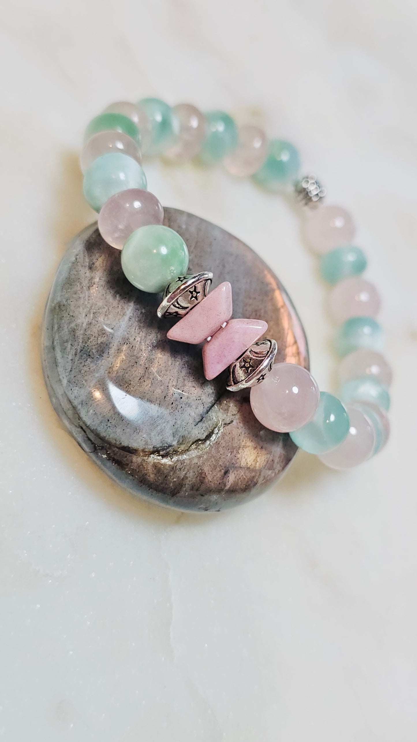 BTS “Spring Day” Healing Crystal Bracelet – Green Moonstone and Rose Quartz Self Love,  & Energy Jewelry