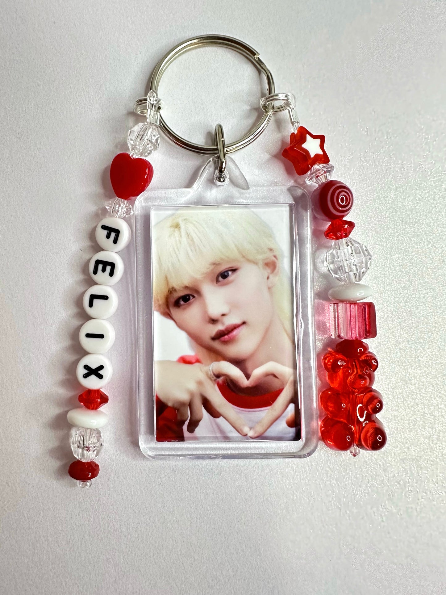 Stray Kids Felix Double Sided Photo Keychain / Phone Charm Red