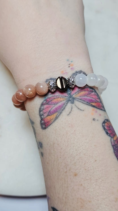 Kpop BTS Army “ON” Healing Crystal Bracelet – Flash Orange Moonstone + Satin Spar, Empowerment & Courage Jewelry