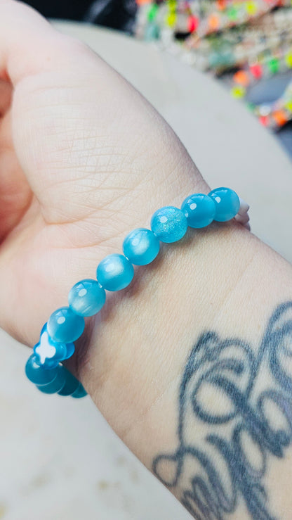 Kpop BTS Florida Concert Arirang Tour Handmade Blue Bracelet with Cat Eye and Glitter Style Flashy Beads / LoveStayTreasures