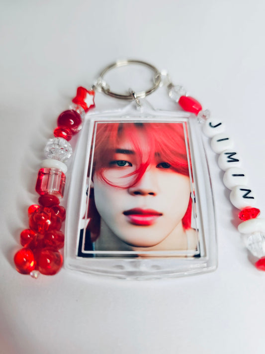 BTS Jimin Double Sided Photo Keychain Red