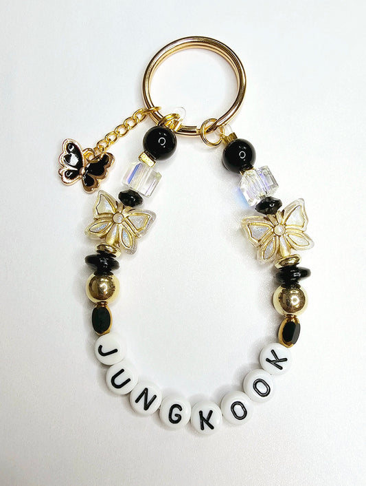 BTS Jungkook Gold Black Loop Keychain Butterflies