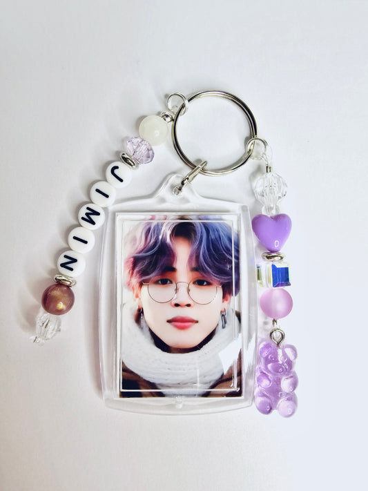 BTS Jimin Double Sided Photo Keychain Purple