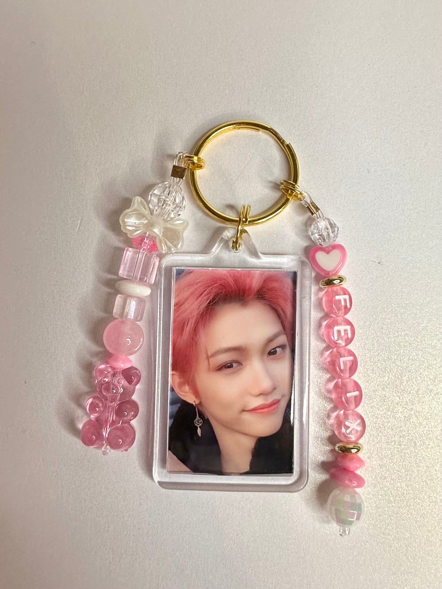 Stray Kids Felix Double Sided Photo Keychain / Phone Charm Pink