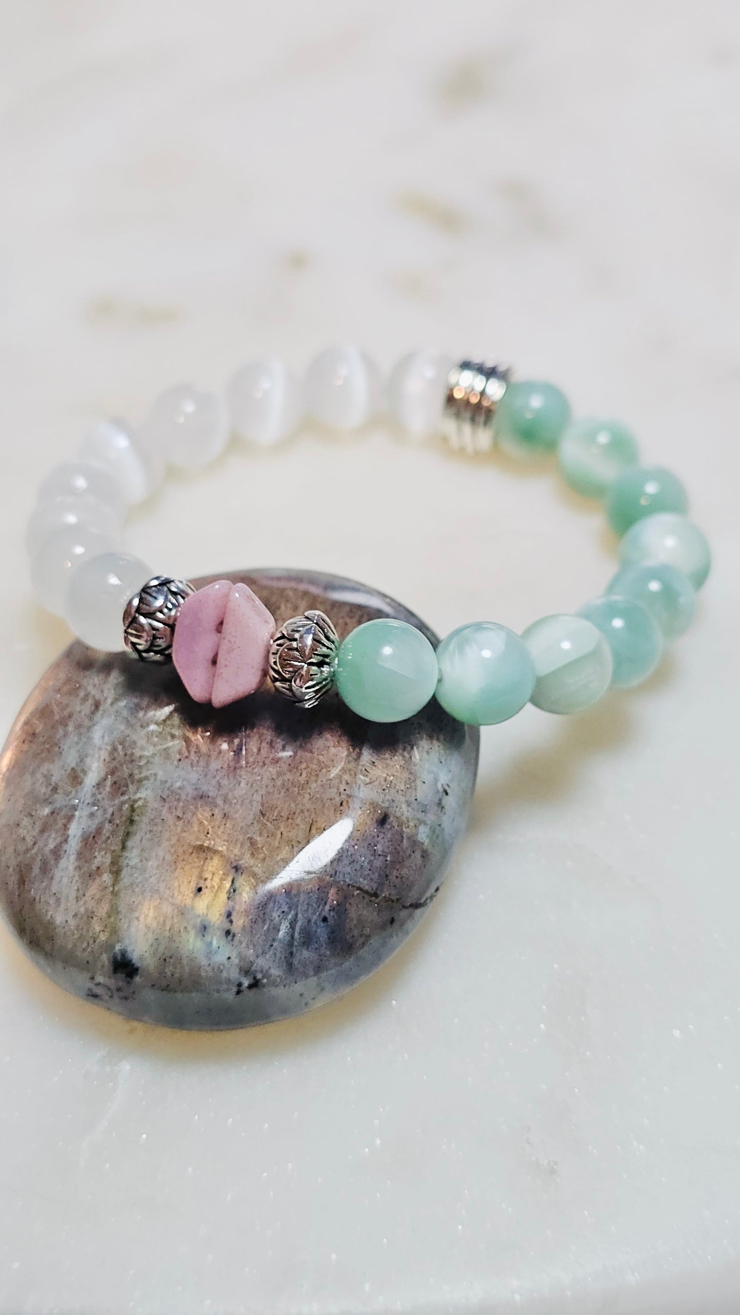 Kpop BTS Army “Love Myself” Healing Crystal Bracelet - Green Moonstone, Satin Spar, Self-Love and Emotional Balance Jewelry