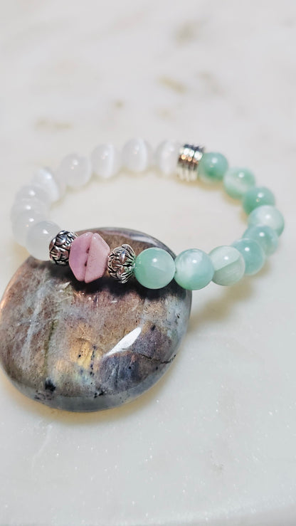 Kpop BTS Army “Love Myself” Healing Crystal Bracelet - Green Moonstone, Satin Spar, Self-Love and Emotional Balance Jewelry