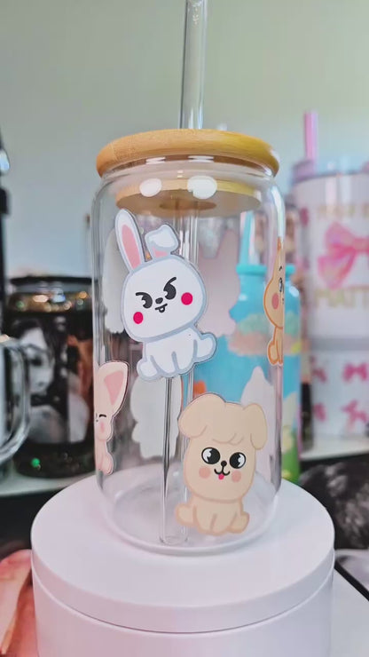 Skzoo Stray Kids 16 oz Glass Cup w Glass Straw/ Make it Frosted too!