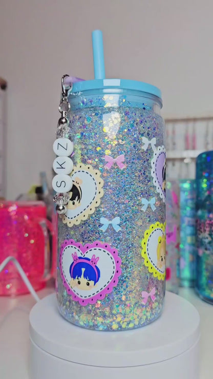 Stray Kids Heads Skzoo 16oz Acrylic Snow Globe Glitter Tumbler (straw deco not included but option to add in listing)